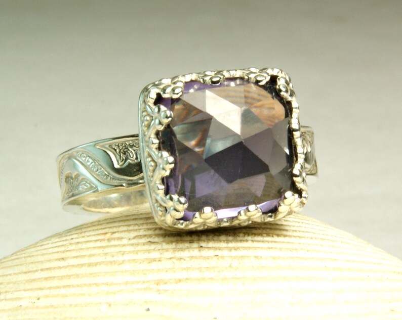 Lab Alexandrite Ring Sterling Silver Jewelry Color Changer Faceted Gemstone Ring Hand forged Jewelry image 4