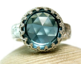 Rose Cut Chunky Blue Quartz Sterling Silver Gemstone Ring