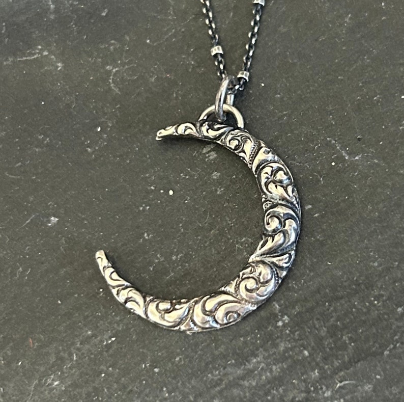 Crescent Moon Sterling Silver Necklace - Etsy