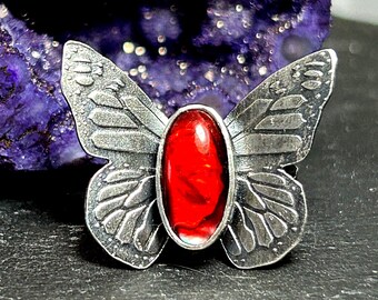 Red Abalone Shell Butterfly Ring in Sterling Silver