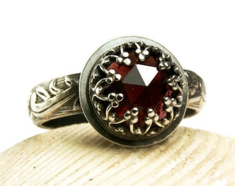 Vintage Style Garnet Ring Renaissance Ring Gothic Style Jewelry Natural Gemstone Ring
