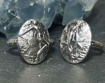 Moon Goddess and Star Goddess Ring Set in Sterling Silver