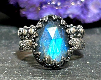 Labradorite Stacking Set in Sterling Silver Blue Stone Ring