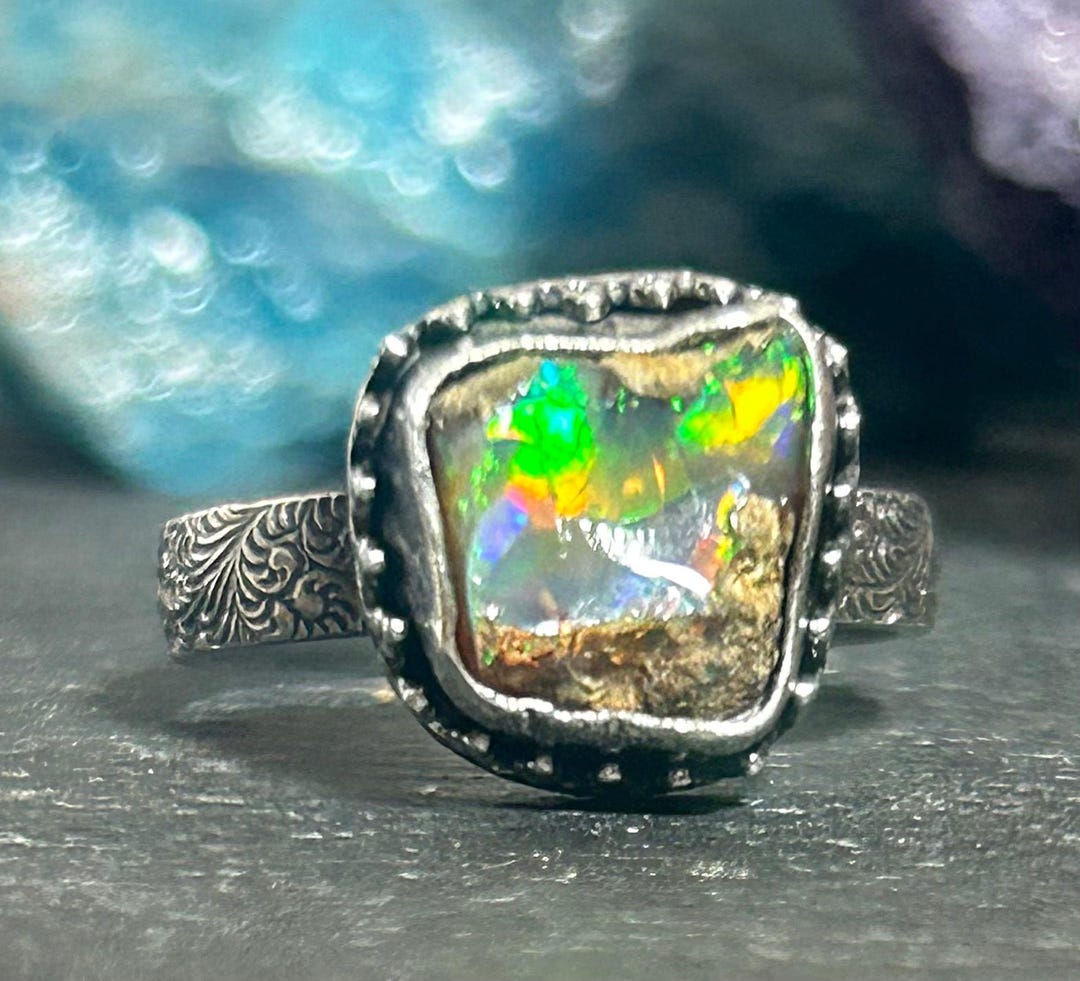 Sterling Silver Uncut Opal Ring Unique Jewelry Stackable Ring - Etsy