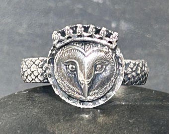 Silver Owl King Ring, Handmade Sterling Silver Owl, Gothic Jewelry