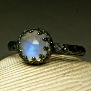 Rainbow Moonstone Ring Sterling Silver Moonstone Jewelry Artisan Gemstone Jewelry Renaissance Style, custom size image 3