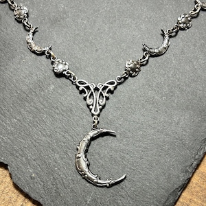 Crescent Moon Sterling Silver Necklace Wiccan Jewelry, Boho Witch Necklace