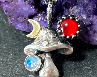 Moonstone Mushroom Necklace in Sterling Silver