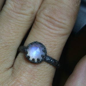 Rainbow Moonstone Ring Sterling Silver Moonstone Jewelry Artisan Gemstone Jewelry Renaissance Style, custom size image 5