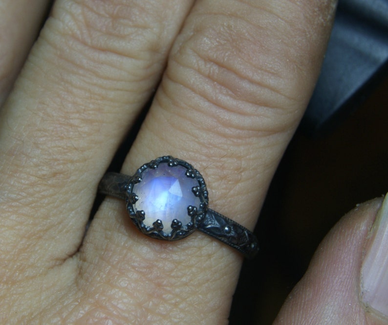 Rainbow Moonstone Ring Sterling Silver Moonstone Jewelry Artisan Gemstone Jewelry Renaissance Style, custom size image 5