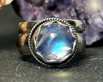 Blue Moonstone Wedding Set in Sterling Silver