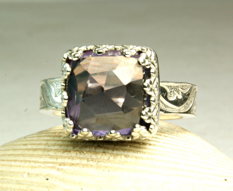 Lab Alexandrite Ring Sterling Silver Jewelry Color Changer Faceted Gemstone Ring Hand forged Jewelry image 2