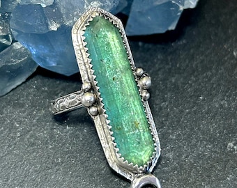 Green Kynaite Crystal Ring in Sterling Silver Hippie Jewelry