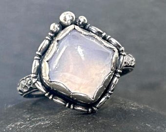 Chalcedony Cushion Cut Ring • Handcrafted Solid Sterling Silver • 10mm Stone • Made to Order in Your Size
