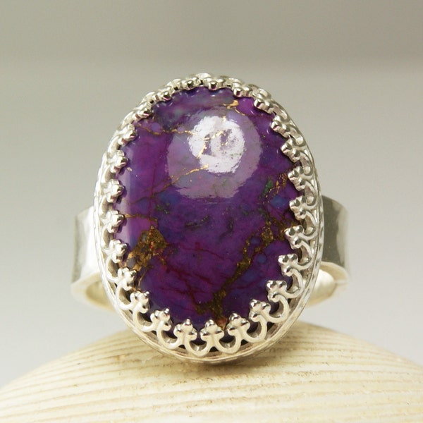 Sterling Silver Purple Turquoise Ring, Natural Stone, Handmade Jewelry-made to order in your size