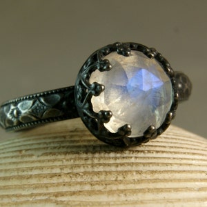 Rainbow Moonstone Ring Sterling Silver Moonstone Jewelry Artisan Gemstone Jewelry Renaissance Style, custom size image 2