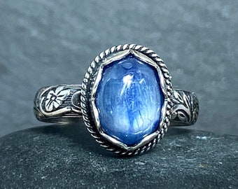 Blue Kyanite Ring in Sterling Silver Natural Stone Stacking Ring