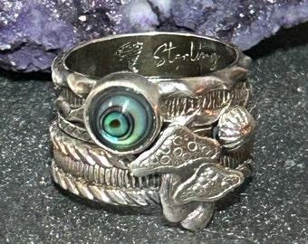 Mushroom Abalone shell Stackable Rings in Sterling Silver