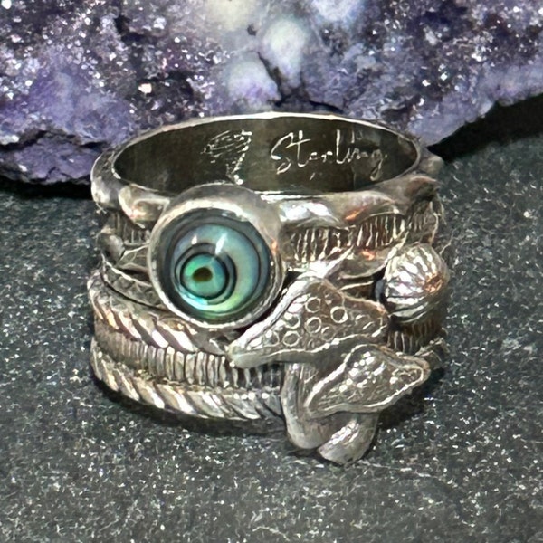 Mushroom Abalone shell Stackable Rings in Sterling Silver