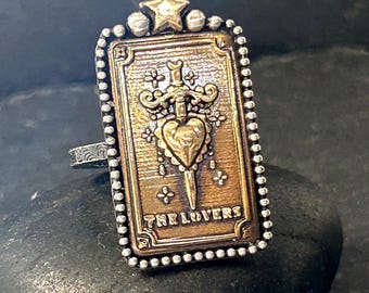 The Lovers Dagger Heart Tarot Ring – Gothic Sterling Silver & Brass