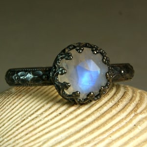 Rainbow Moonstone Ring Sterling Silver Moonstone Jewelry Artisan Gemstone Jewelry Renaissance Style, custom size image 1