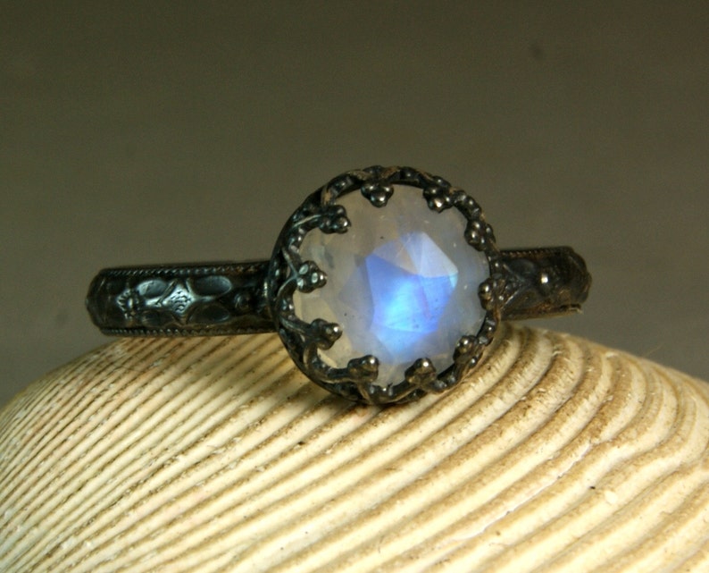 Rainbow Moonstone Ring Sterling Silver Moonstone Jewelry Artisan Gemstone Jewelry Renaissance Style, custom size image 1