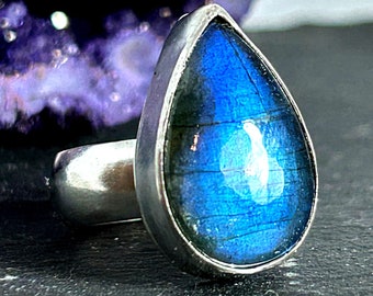 Blue Labradorite Statement Ring in Sterling Silver