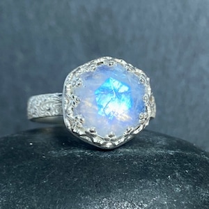 Octagon Blue Moonstone Ring in Sterling Silver Wedding Ring