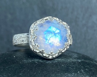 Octagon Blue Moonstone Ring in Sterling Silver Wedding Ring