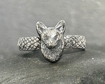 Oxidized Silver Fox Ring | Handmade Sterling Silver | Animal Ring | Boho Statement Ring