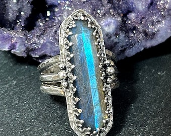 Crystal Labradorite Ring Natural Protection Stone