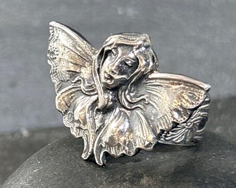 Butterfly Goddess Ring in Sterling Silver, Handmade Whimsical Fairy Jewelry