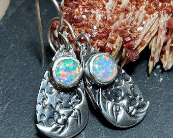 Moon Man Opal Earrings in Sterling Silver