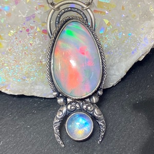 Aurora Opal Moonstone Necklace in Sterling Silver Celestial Jewelry