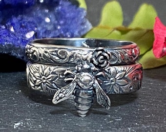 Bee Ring Sterling Silver Honey Bee, Handmade Stacking Rings