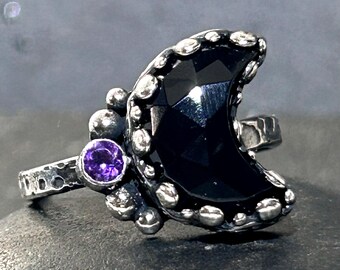 Dark Moon Ring, Black Onyx  Sterling Silver Jewelry