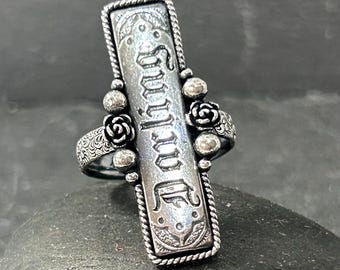 Victorian Gothic “Darling” Sterling Silver Ring – Antique 1800s Script – Handmade Statement Ring – Custom Size Availab