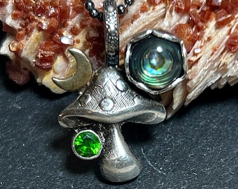Abalone Shell Mushroom Necklace in Sterling Silver