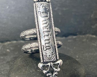 Victorian Gothic “Darling” Ring – Sterling Silver Double Band Ring with Garnet – Handmade Romantic Statement Ring