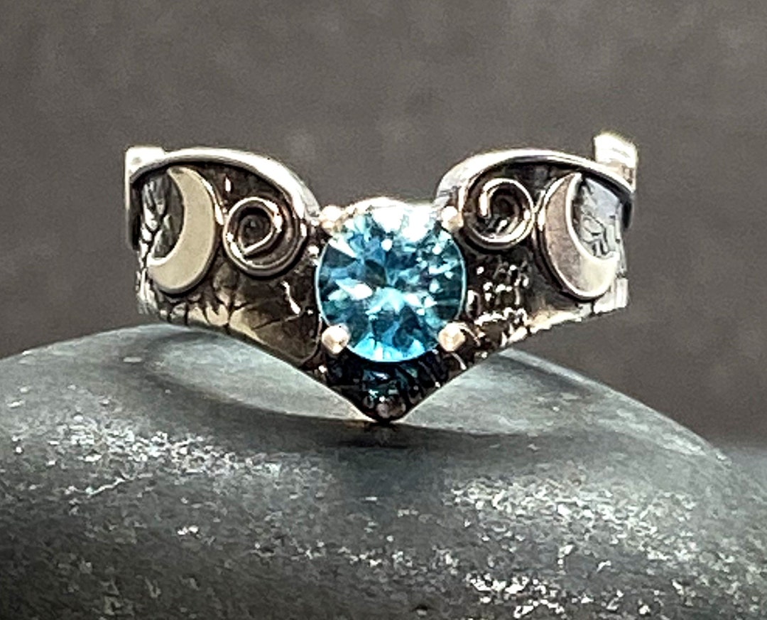 Dew on the Web Blue Zircon Wedding Ring Gothic Style Custom - Etsy