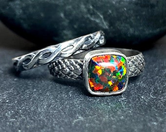 Rainbow Opal Stacking Rings in Sterling Silver