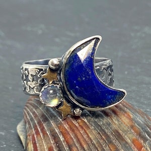Blue Lapis Crescent Moon Ring in Sterling Silver - Etsy