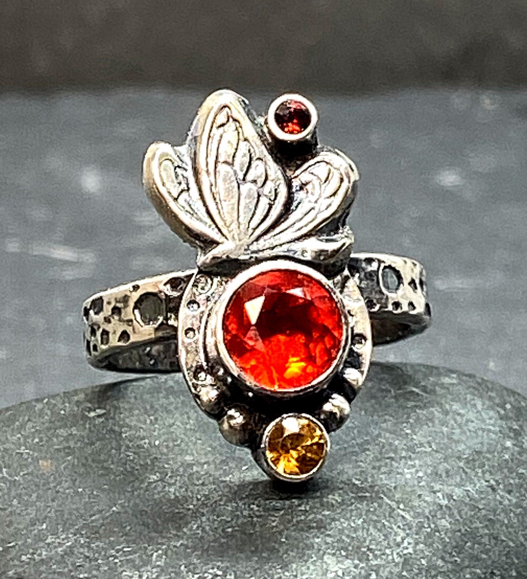 Buy Mexican Fire Opal Monarch Butterfly Ring in Sterling Silver Online in  India