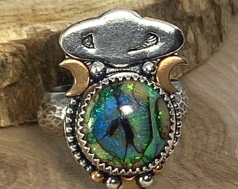 Monarch Opal Saturn Ring in Sterling Silver Unique Celestial Jewelry