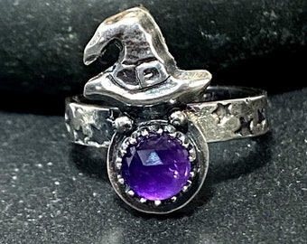 Witch Hat Amethyst Ring in Sterling Silver Halloween Jewelry
