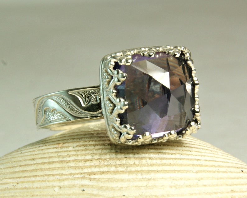 Lab Alexandrite Ring Sterling Silver Jewelry Color Changer Faceted Gemstone Ring Hand forged Jewelry image 3