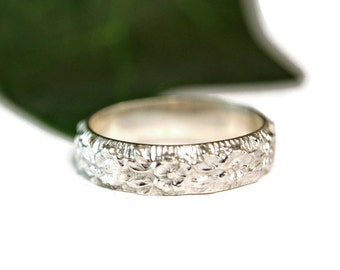 Sterling Silver Floral Band, Wedding Band, Handmade Custom Ring, Stackable Ring, Casual Jewelry