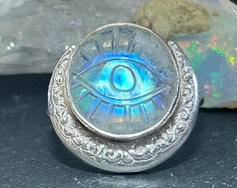 Evil Eye Blue Moonstone Ring Crescent Moon Jewelry