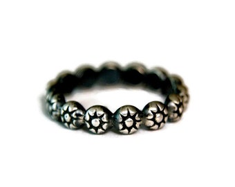 Vintage Style Sterling Silver Band Unique Oxidized Silver Stacking Ring Goth Style Ring