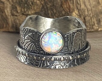 Opal Mushroom Spinner Ring in Solid Sterling Silver